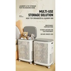 Nexapick Laundry basket with wheels, white and gray, ventilated clothes and towel basket, odor-resistant, convenient rolling storage, suitable for dorms, bedrooms, bathrooms, portable laundry basket with lid