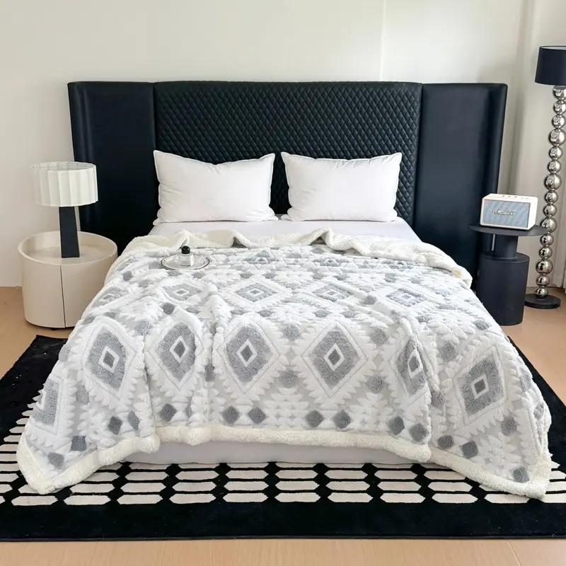 Luxury Ionton Hollow Velvet Blanket, Warm Double Layer Throw, Air Conditioning Blanket, Car Blanket, Nap Blanket