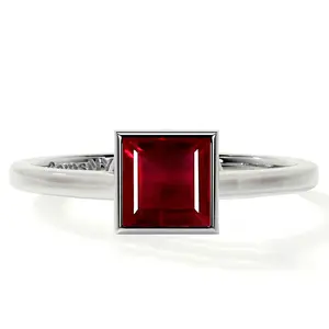 Bezel Set Square Cut Ruby Solitaire Ring (0.40cts.)- RRB003-4X4-AAA