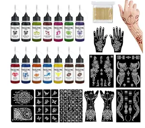 Temporary Tattoo Kit - 14 Bottles Color Temporary Tattoo Ink with 75 Pcs Stencils, DIY Fake Tattoos Women, Men & Art Painting Party