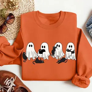 Сute Ghost Black Cat Shirt - Sweatshirt - Hoodie, Ghost Black Cat Shirt, Black Cat Halloween Shirt, Cat Lovers Shirt, Cat Halloween Shirt, Halloween Cat Shirt, Full Color, For Men, For Women, Casual, Classic Fashion, Full Sizes, Tee Print