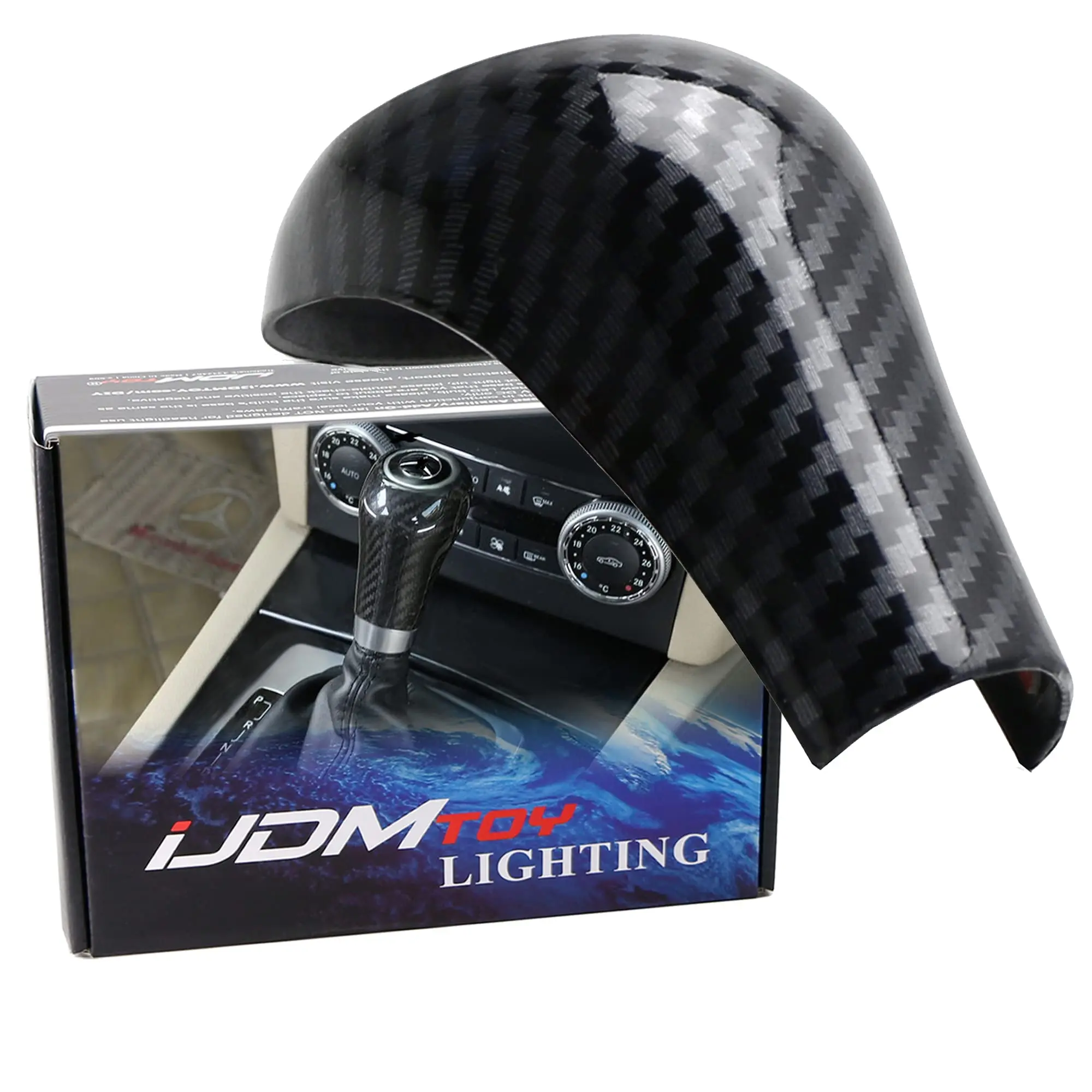 iJDMTOY Glossy Black Carbon Fiber Pattern Shift Knob Cover Shell For Mercedes-Benz C E GLK GL G Class Older Models