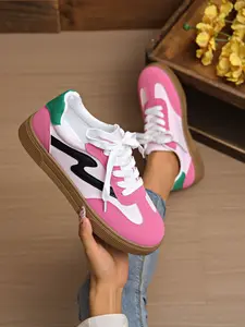 New Casual Sport Shoes Fashion Sneakers, Versatile Training Shoes, Faux Suede Lace-Up Women's Walking Shoes, Round Toe Sneakers