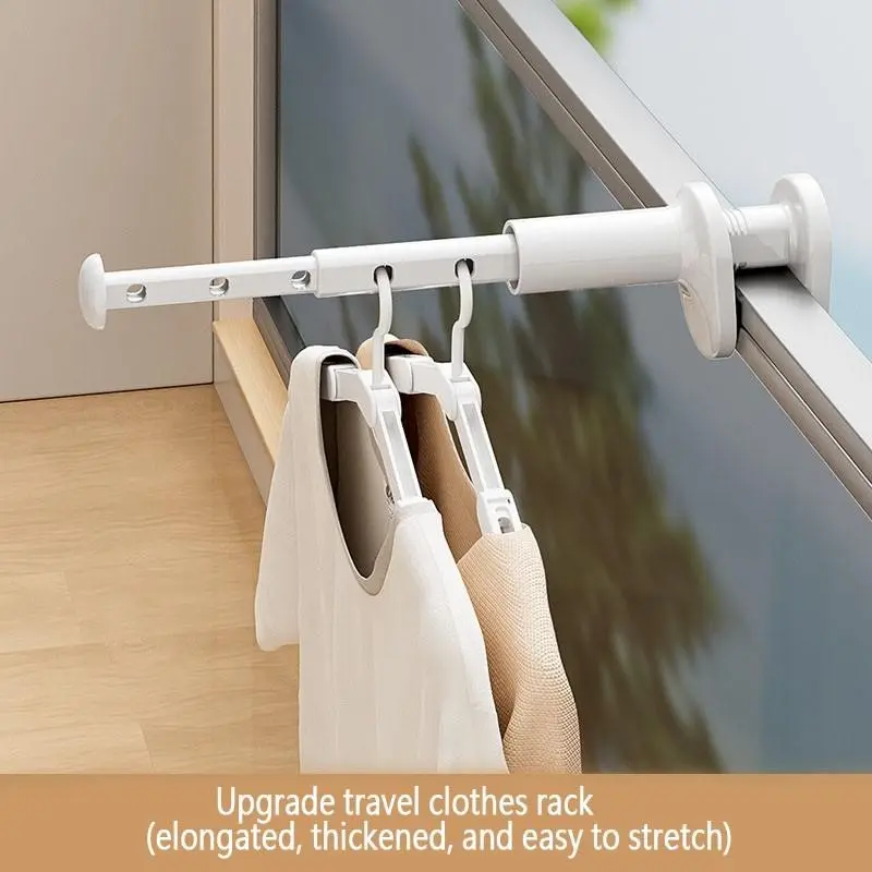 Adjustable Folding Clothes Rack, No Drilling Required, Extendable Clothes Rod, Ideal for Home and Travel, Multi-Functional Balcony Hanger