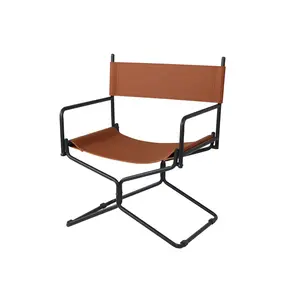 Foldable Outdoor Director Chair, Heavy Duty Sling Leather Camping Chair, Portable for Beach, Backyard BBQ & Picnic, All Weather Resistant，No Assembly Foldable Director Chair,