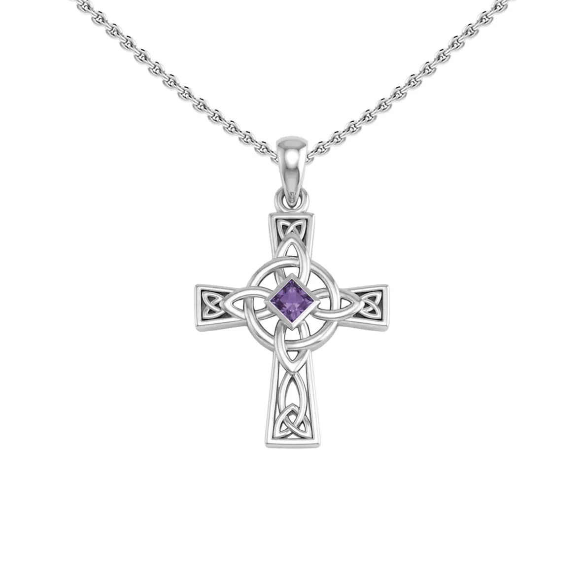 Celtic Cross Sterling Silver Pendant With Gemstone Recovery Shape Necklace