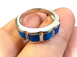 Gorgeous Blue Opal Ring for Women Silver Plated