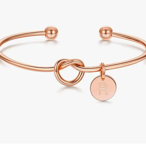 Women's Gold Bracelet - New Simple Happy Knot Alphabet Bangle, Modern Cuff with Personalized Letter, Casual Valentine's Day Gift for Females
