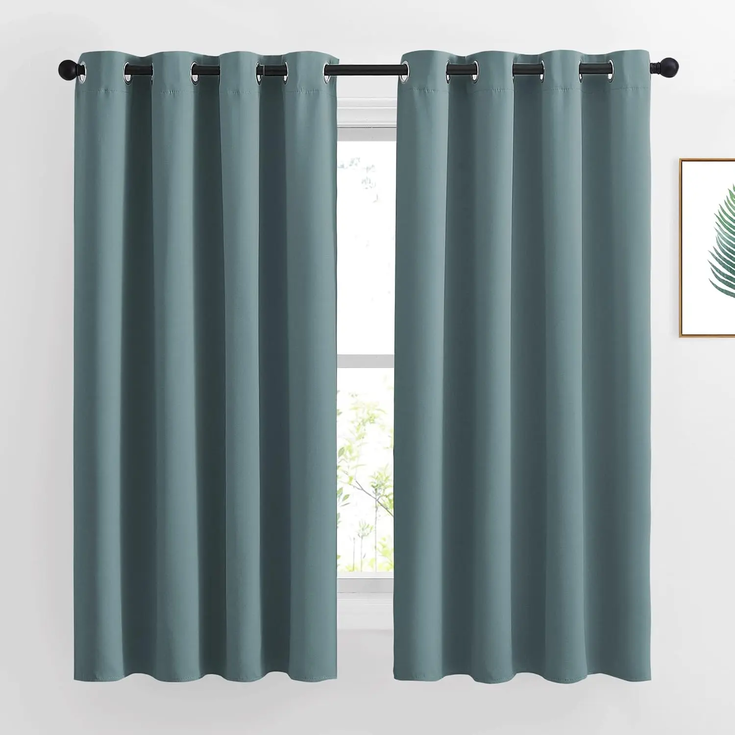 NICETOWN Modern Dark Grommets Blackout Curtains (2 Panels, W52 x L63 in) - Thermal Insulated Solid Grommet Window Treatment Drapes for Living Room, Greyish Blue, Modern Curtains, Dark Curtains