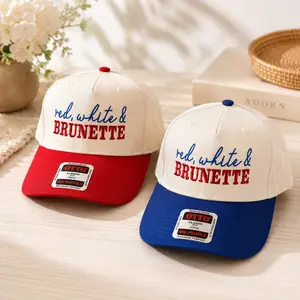 Red White & Brunette Trucker Hat – Patriotic Embroidered Snapback, 4th of July Mesh Cap, Adjustable Summer Hat for Brunette Babes, 4th of July Hat, Unisex Hat
