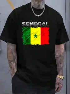 100% Cotton Funny Senegal Flag Design Senegal Flag T-Shirt Women's Men's Graphic Tee Crew Neck summer vacation Tops