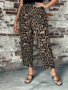 Women's Casual Fashion Digital Print Leopard Pattern Pocket Plus Size Pants, Casual Chic Trousers, Comfortable and Stylish Ladies' Bottoms for Daily Wear