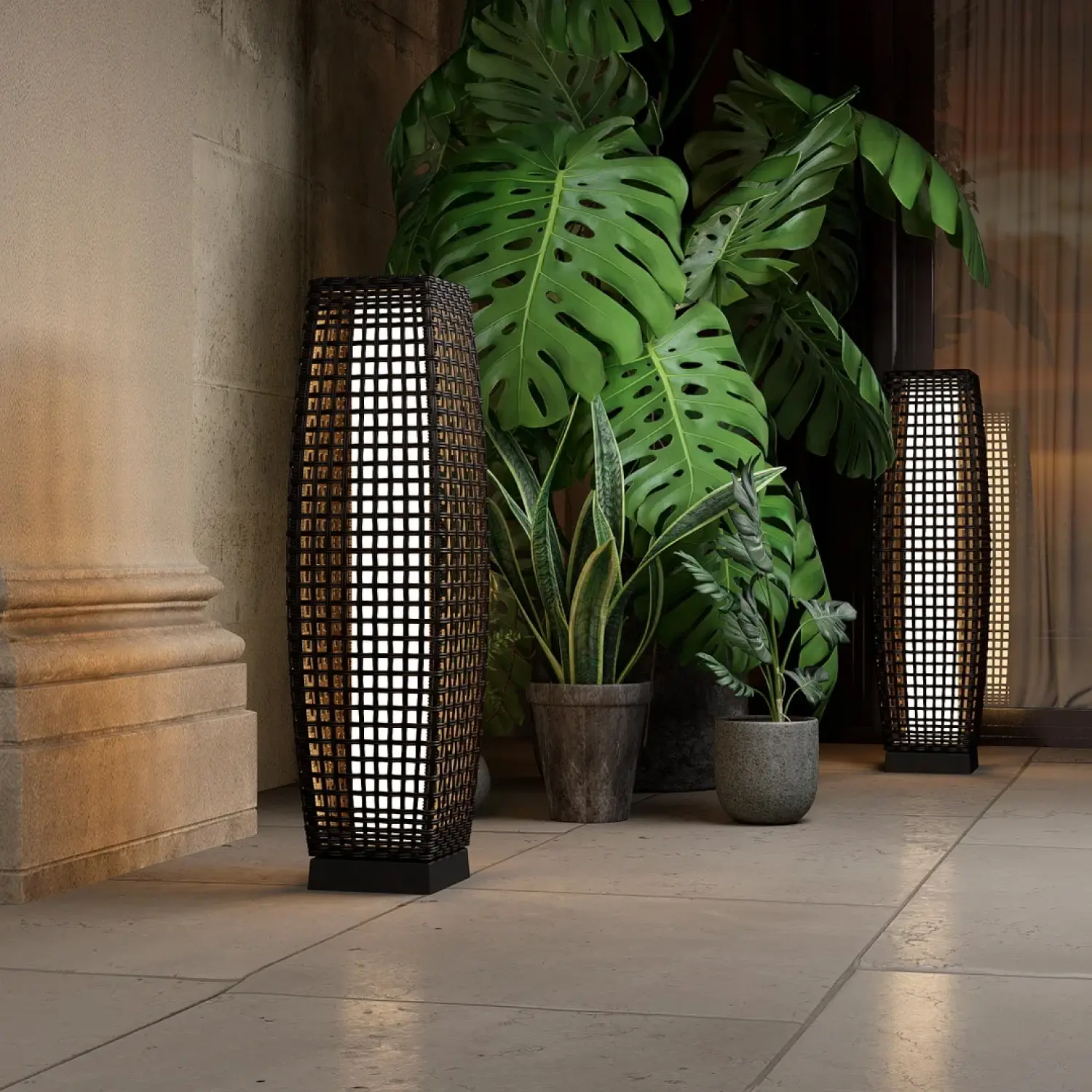 GRAND PATI Solar-Powered Woven Wicker Outdoor Floor Lamp - Vine Accent Lighting, Money-Saving, Ideal for Deck, Path Use