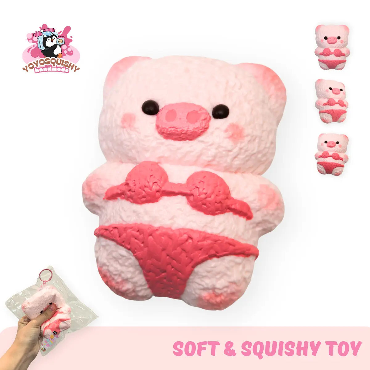 YOYOSQUISHY Bikini Piggy Taba Tactile Squishy Toy - Handmade Food-Grade Silicone Stress Relief Fidget, Slow Rising, Muddy Texture, Cute, Oddly Satisfying, Squeeze Stress Relief, Sensory Model