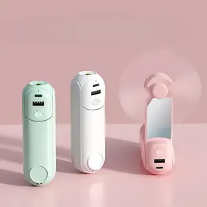 LMMAKE 5-IN-1 Portable Handheld Fan USB Rechargeable Foldable Cooling Fan with Power Bank Flashlight Makeup Mirror 3 Speed Levels Compact Cellphone Cooler for Travel Outdoor Office Home Use