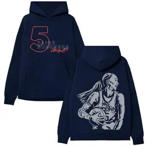 Paige Bueckers Hoodie – Navy Pullover Featuring Graphic, Signature Script & Dynamic Player Illustration for Women’s Basketball Fans.