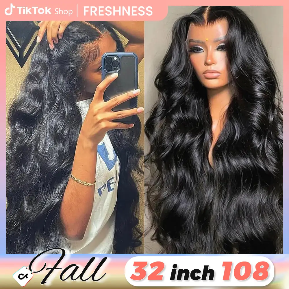 [32 Inch For Only $114]Bling Hair Body Wave 13x4 Transparent Lace Front Wigs Human Hair 180% Density 13x6 Transparent Lace Frontal Wigs Brazilian Natu