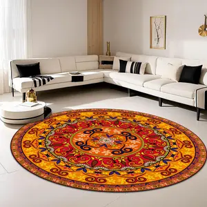 Bohemian Pattern Velvet Round Carpet, Non-Shedding Home Decor Rug, Available in Multiple Sizes, Suitable for Living Room Bedroom Cafe