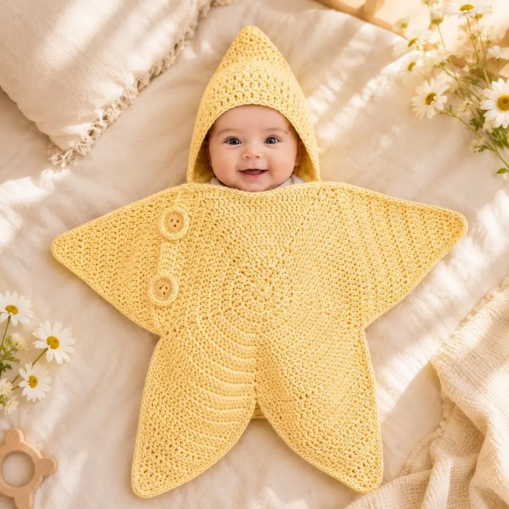 Starfish comfortable sleeping bag, knitted baby star wrap suit, soft and comfortable jumpsuit, birthday gift