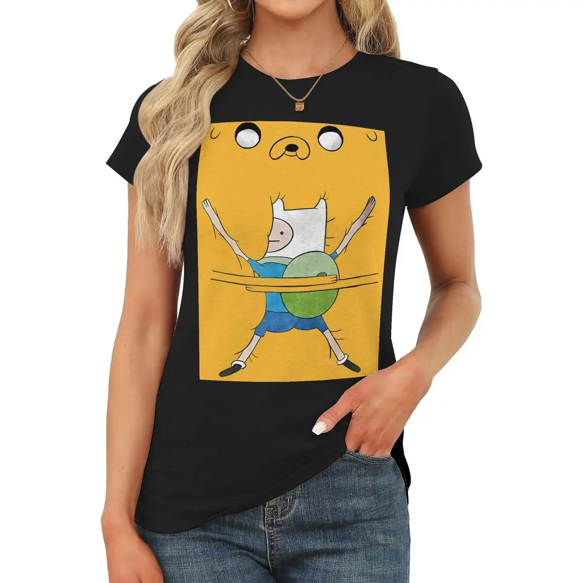 Women's Graphic T-Shirt with Adventure Time Print, Cute Round-Neck Short-Sleeve Slimming Fit in a Simple Cotton Blend, Ideal for Birthdays, Birthday, Shortsleeve, Lady, Teacher, Casual, Tshirt, Baby, Style, Party, Top