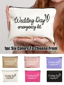 Wedding Makeup Bag, Wedding Emergency Bag, Printed With "Wedding Emergency" And Heart Pattern, Zipper Makeup Storage Bag, Perfect Gift For Women, Portable Zipper Makeup Storage Bag, Travel Toiletries Storage Bag, Handbag, Girl's Gift, Lightweight Foldable