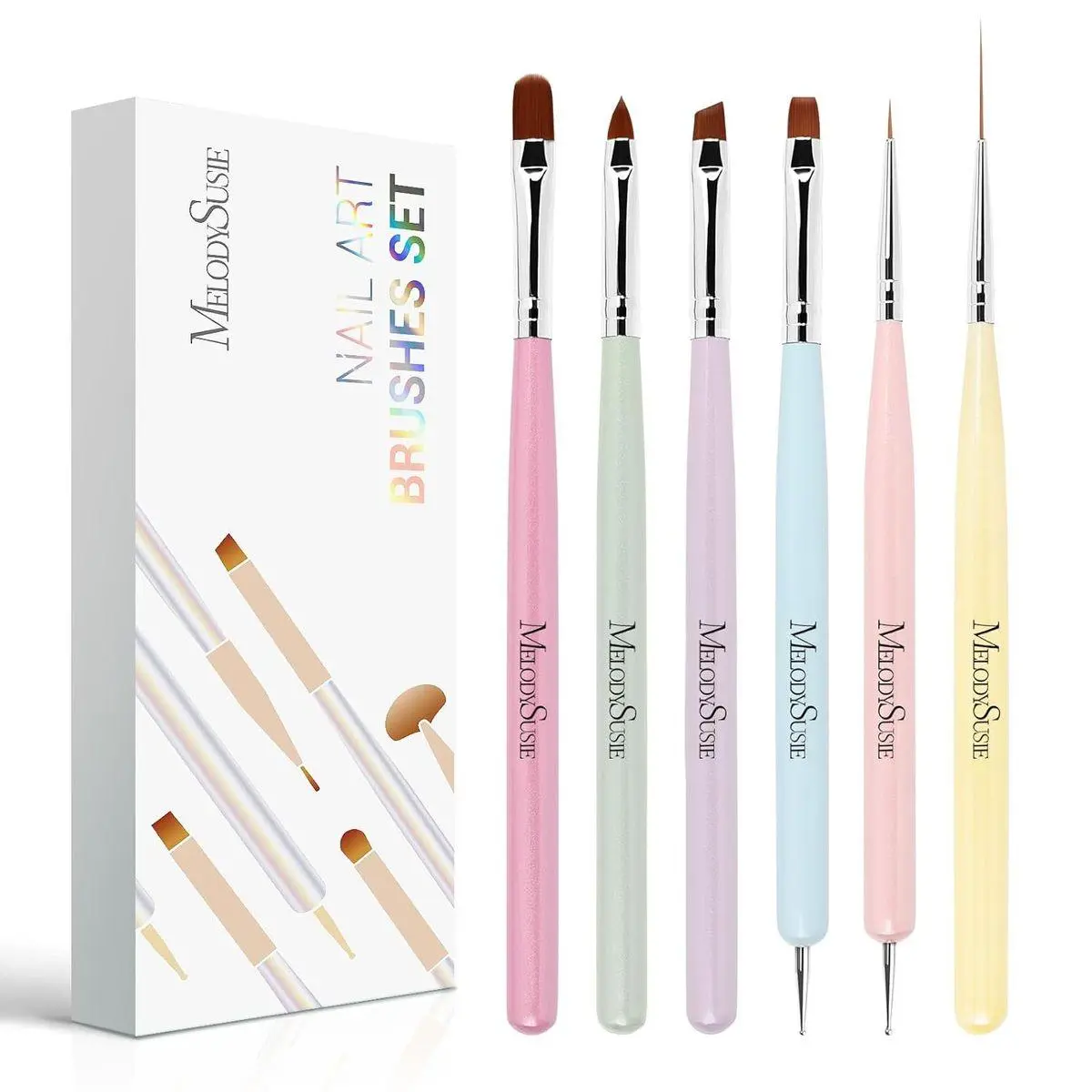 Nail Art Brushes Set,6pcs Nail Art Design Pen Painting Tools with Extension Gel Brush, Polish Brush, Builder Brush,Liner Brush, Carved Brush, and Dotting Pen for Home DIY Salon Use