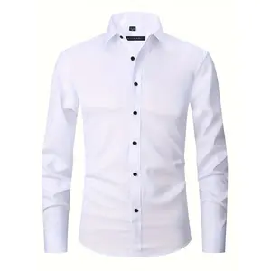 2025 new Men's Slim Fit Business Casual Button- Shirt - Long Sleeve, Solid White, Anti-Wrinkle, Square Collar, Lightweight Polyester Blend for Office & Commuting, Allseason Clothing |   Modern Business Shirt |   Easycare Clothing