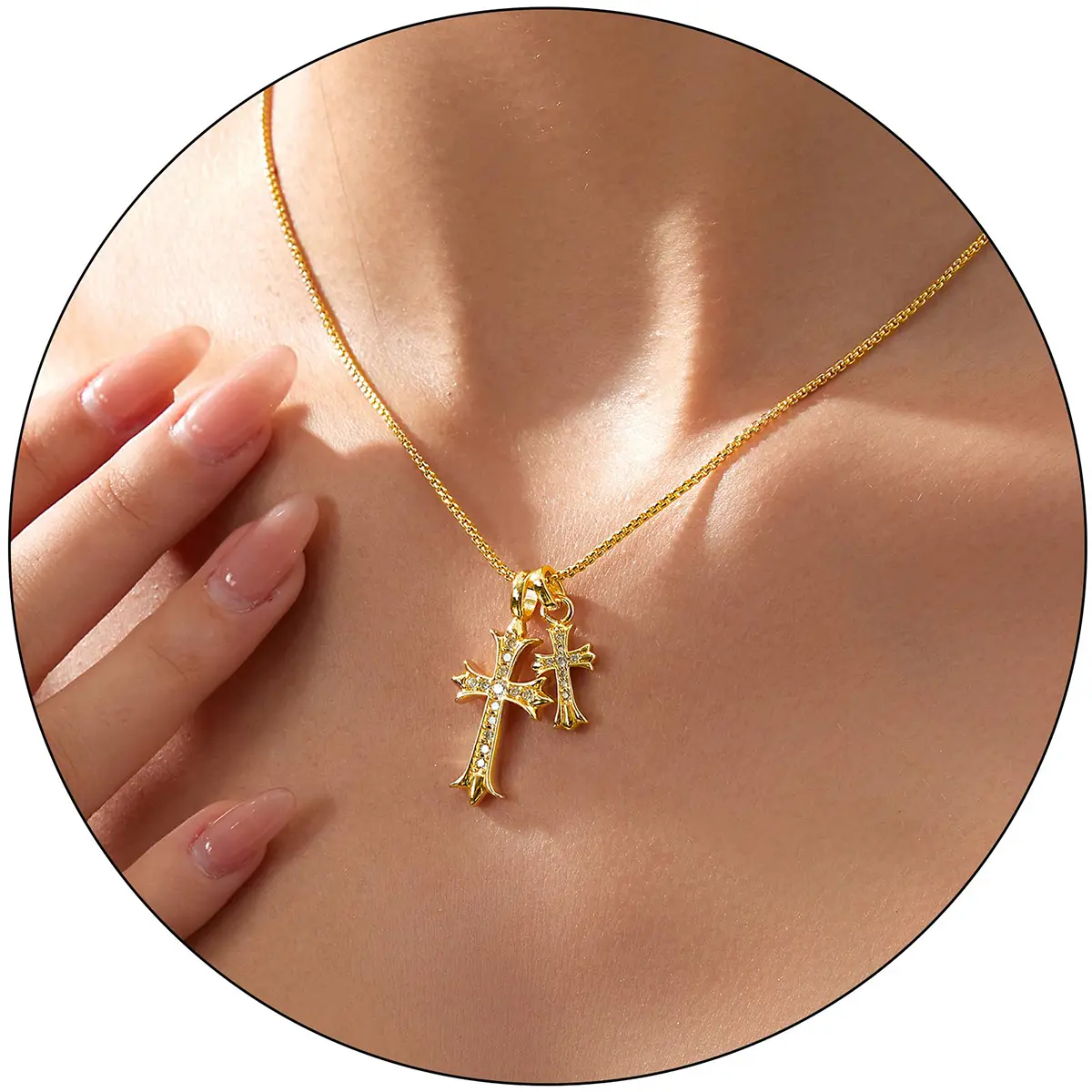 Double Cross Necklace for Women Dainty Cross Pendant Choker Trendy Cross Charm Necklace Faith Jewelry Religious Gifts for Women