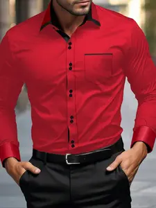 Men's Fashionable Casual Stylish Long Sleeve Shirt, Autumn Winter Casual Style, Fitted Woven Fabric, All Seasons Wear, Moderate Thickness