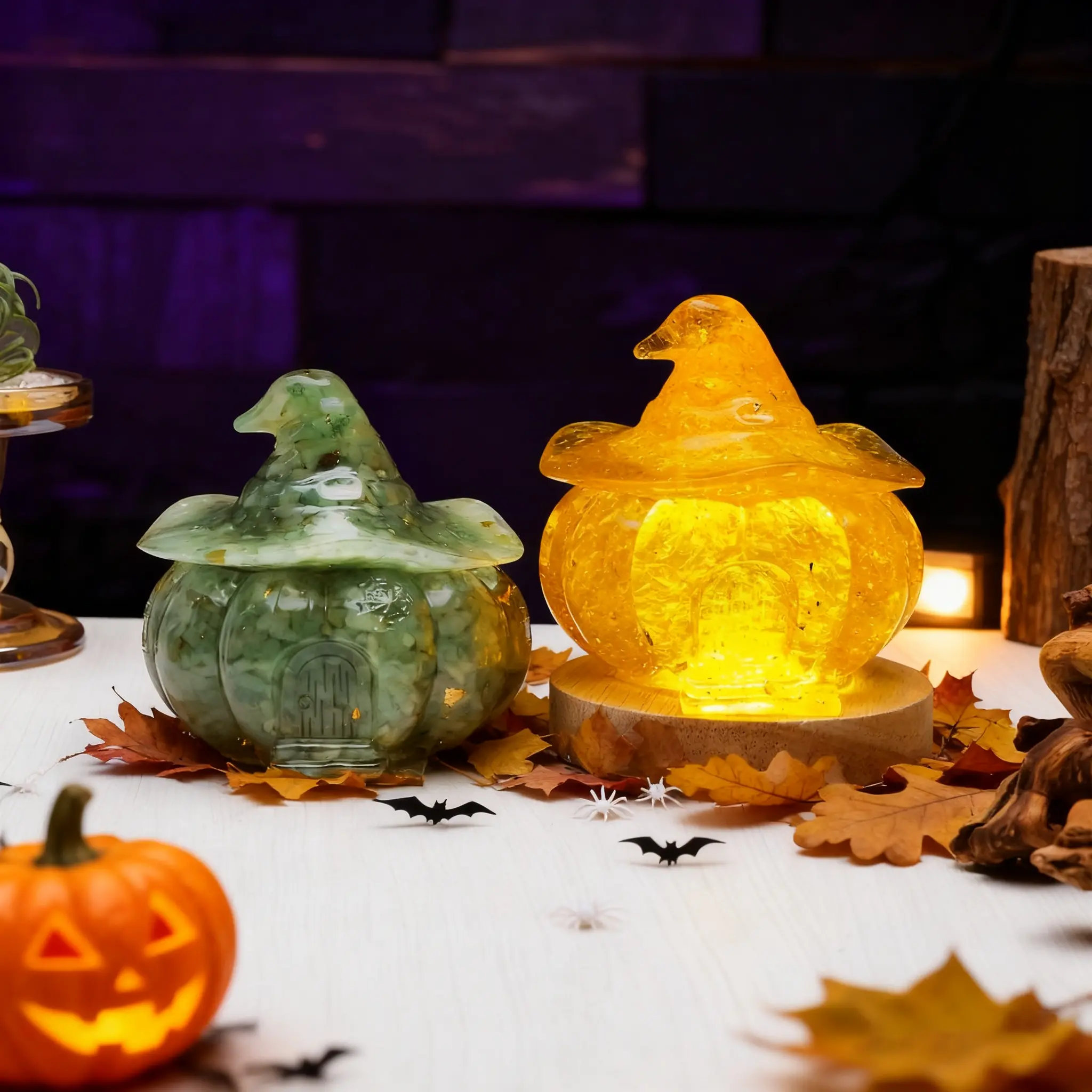 Natural Amethyst Crystal Pumpkin House, Reiki Healing Home Decor Mineral Specimen, DIY Crystal Bedroom Lamp, Halloween Decoration