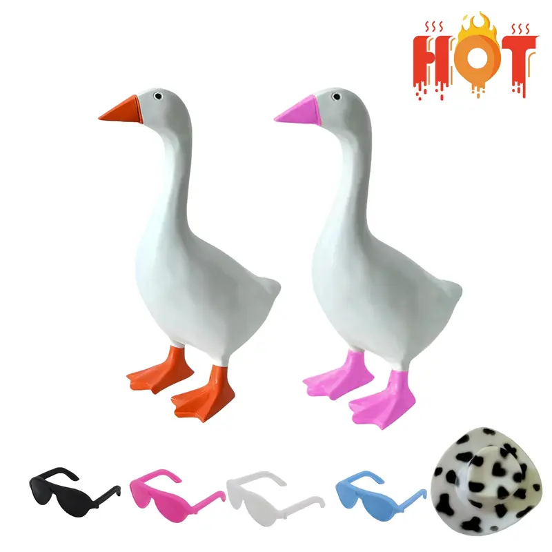 7 in Ceramic Playful Pink Goose Statue - Modern Desk Trinket with Key Storage, Keys Stay Put, Funny Gift Pick for Housewarming Christmas Home Office Tabletop Decor