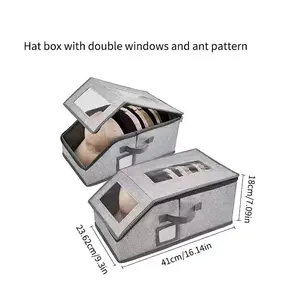 Slanted Baseball Cap Storage Box, Holds Up to 24 Hats – Durable Foldable Fabric Organizer,  Large Capacity Hat Organization Solution, Dual Clear Windows Closet Container, Dustproof, Space Saving
