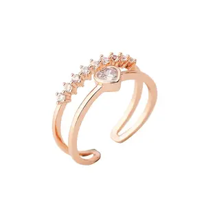 Double Band Heart CZ Rose Gold Stack RingDual Layer Crown & Heart Design | Accessory for Date Night, Bridal & Daily Feminine Outfits!