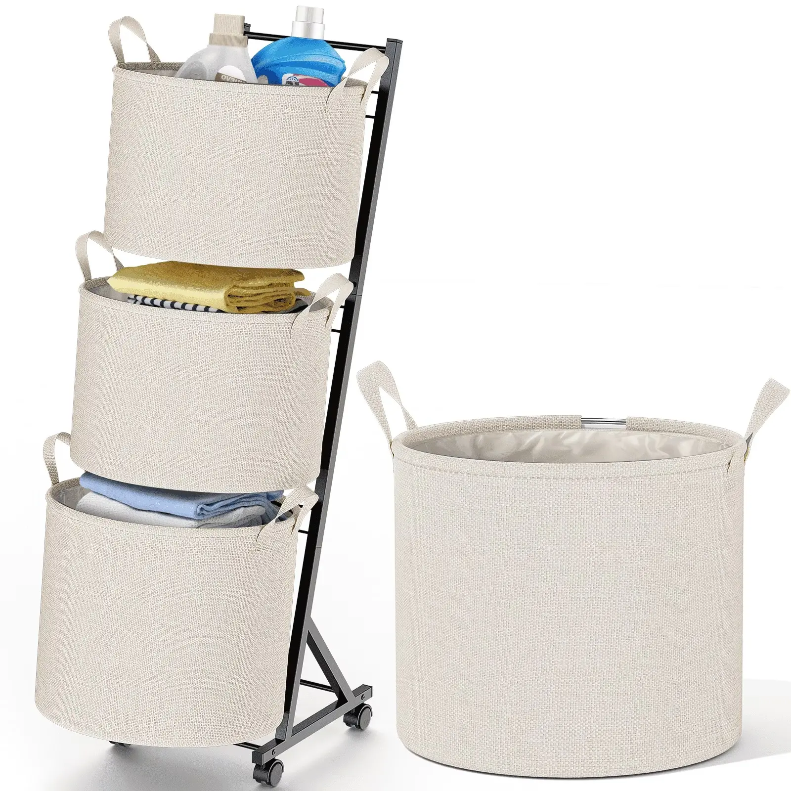 3-Tier Laundry Hamper Sorter,Laundry Storage Organizer with Wheels Removable Rolling Laundry Baskets for Home,Bathroom,Dorm Laundry Room