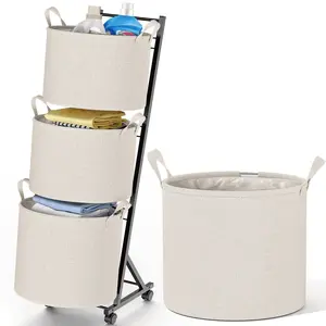 3-Tier Laundry Hamper Sorter,Laundry Storage Organizer with Wheels Removable Rolling Laundry Baskets for Home,Bathroom,Dorm Laundry Room