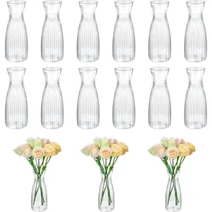 12Pcs Plastic Bud Vases Bulk Small Plastic Vases, Clear Container for Flowers Height Shatterproof Bud Vase, Mini Vintage Floral Vase for Home Decor, Living Room, Office Decoration, Housewarming Party