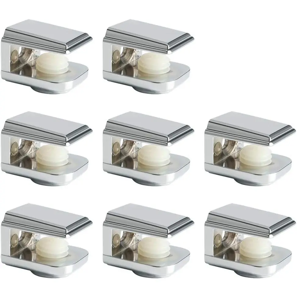8Pcs Glass Shelf Brackets,Adjustable Clamp Brackets for Shelves,Wall Mount Clamps for 5-8mm Glass Shelves,Bathroom Clip Holder Support Hardware Metal Organiser Smooth Installation Wood Wooden