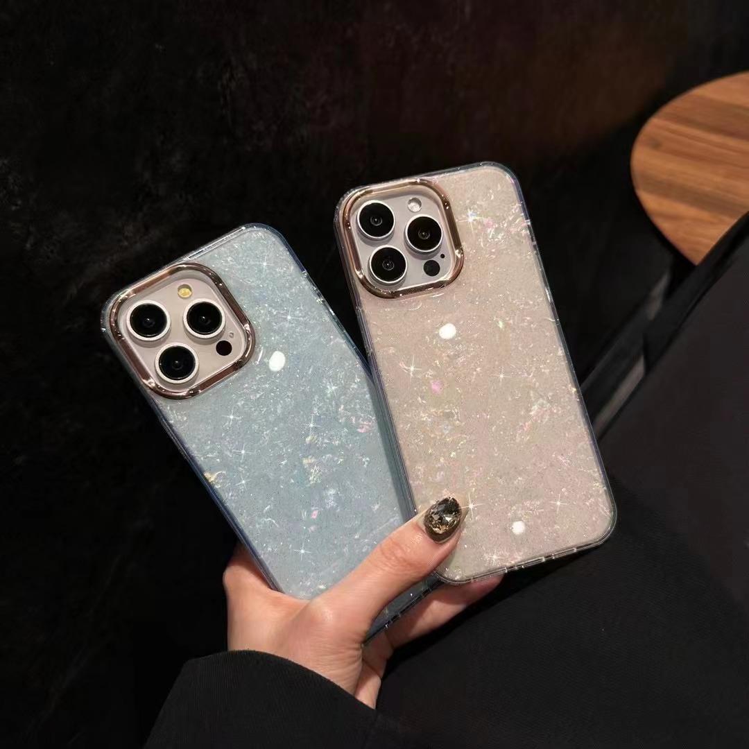 Phone Case: Glitter Shell Pattern Compatible with iPhone 17 Pro Max Case Starry Sky Apple 16/15/14/13 Goddess Protective Cover Shockproof