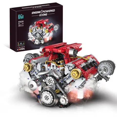 【3160 PCS】Ferrari-Style Motorized V8 Engine Model Building Kit, with APP Control & LED Lights