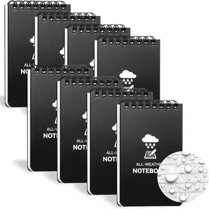 Notebook, 8 Pack Top-Spiral Pocket Notepad, 3" x 5" Weatherproof NotePad,  Weather  Pocket Notebook Little Memo Steno Note Pads for Outdoor Office School Recording, Black