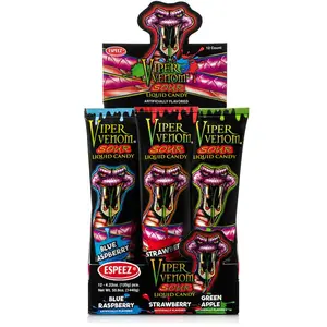 Espeez Viper Venom Liquid Candy - 12 Individually Wrapped Tubes - Blue Raspberry Strawberry & Green Apple Flavors - Perfect for Halloween Party Favors & Holiday Giveaways - Snack