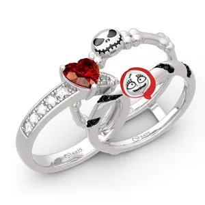 TOP Cross-border New Halloween Set Ring Pumpkin Funny Heart-Shaped Red Zircon Set Ring Punk Skull Men's Ring Wholesale Cool