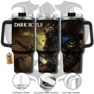 HardTimesMerch - Darksoul Atorias #1 40oz Handle Tumbler Stainless Steel Travel Mug, Game Inspired Vacuum Insulated Cup, Large Iced Coffee Tumbler, Manga Fighter Drinkware, Gamer Gift for Him Her