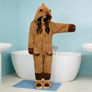 Capybara Adult Onesie Pajamas Cartoon Animal Pajamas Gladiator Suit Halloween Cosplay Costume Warm Sleepwear Loungewear Jumpsuit