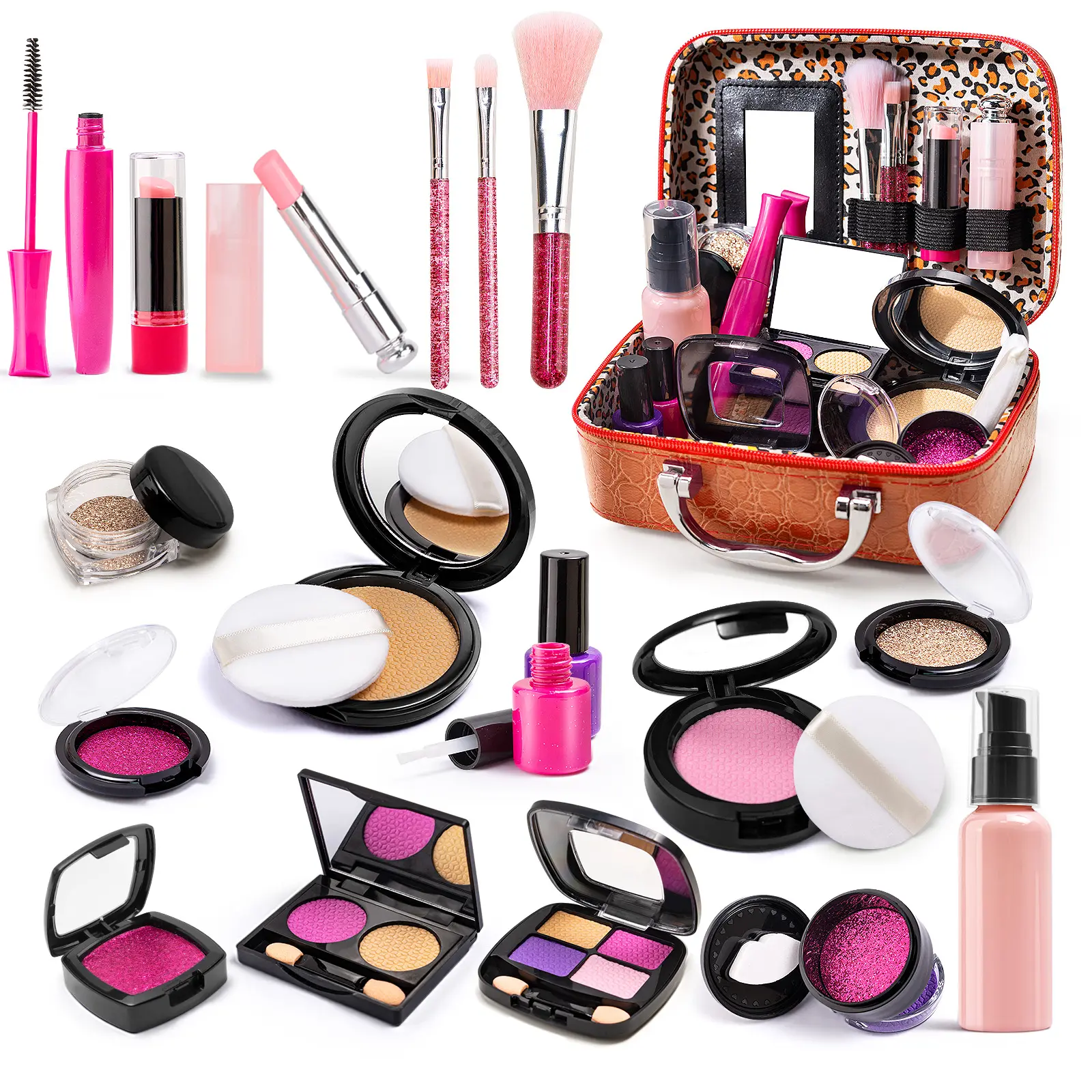 Simulated Makeup Kit for Girls, Play Makeup Set for Kids - Includes Cosmetic Bag for Birthdays and Christmas, Imaginary Makeup Fun for Toddlers and Little Girls Ages 3+