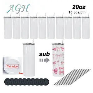 AGH 10/25pcs 20 oz Wholesale Sublimation Tumbler Stainless Steel Insulated Blank Cups with Silicone Pad for Press Machine and Oven Drinkware Flasks
