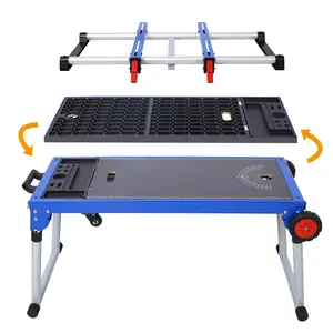 Hardware Miter Saw Stand, 5-in-1 Portable Workbench Quick Folding Work Table with Detachable Miter Saw Stand & Height Adjustable Legs Scaffold/Dolly/Creeper/Platform for Woodworking Repair Masonry