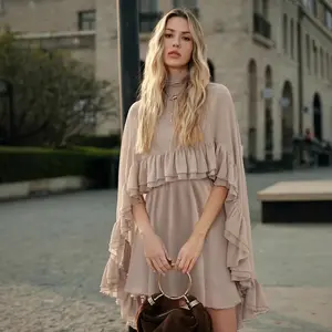 New spring-summer elegant chiffon dress with a stylish inner camisole two-piece set