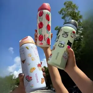 Owala Viral Water Bottle – Pastel Cartoon & Flower Pattern, One-Touch Lid, Travel Tumbler