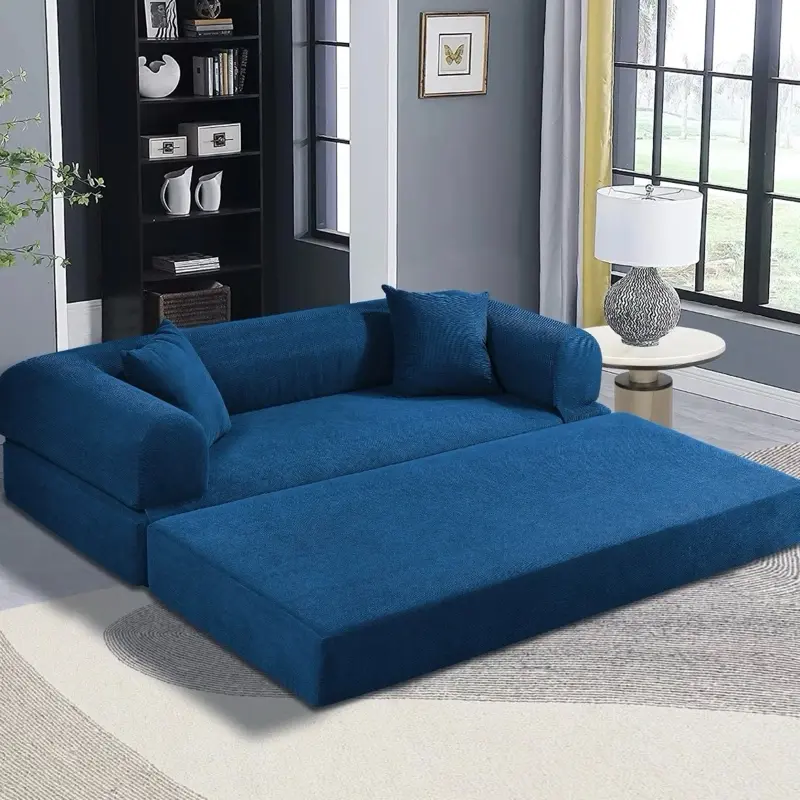 80" Convertible Sofa Bed Corduroy Boneless Couch Pull Out Bed Futon Sleeper Sofa